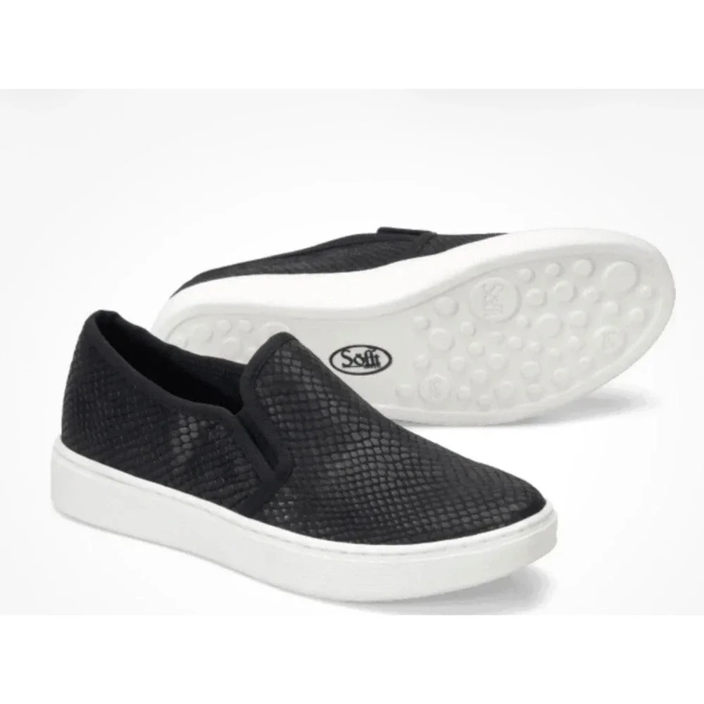 Sofft Somers Slip On Sneakers Womens 7.5 Black Snakeskin Leather Casual Flat